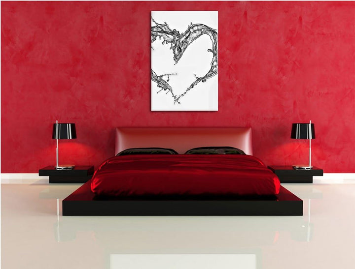 Pixxprint Herz aus Wasser / 100x70cm Leinwandbild bespannt auf Holzrahmen/Wandbild Kunstdruck Dekora