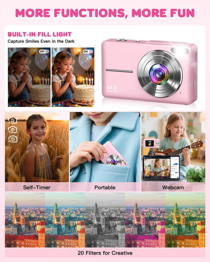 Digitalkamera 1080P 44MP Fotoapparat, mit 2,4" LCD-Bildschirm, 16-fachem Digitalzoom und Bildstabili