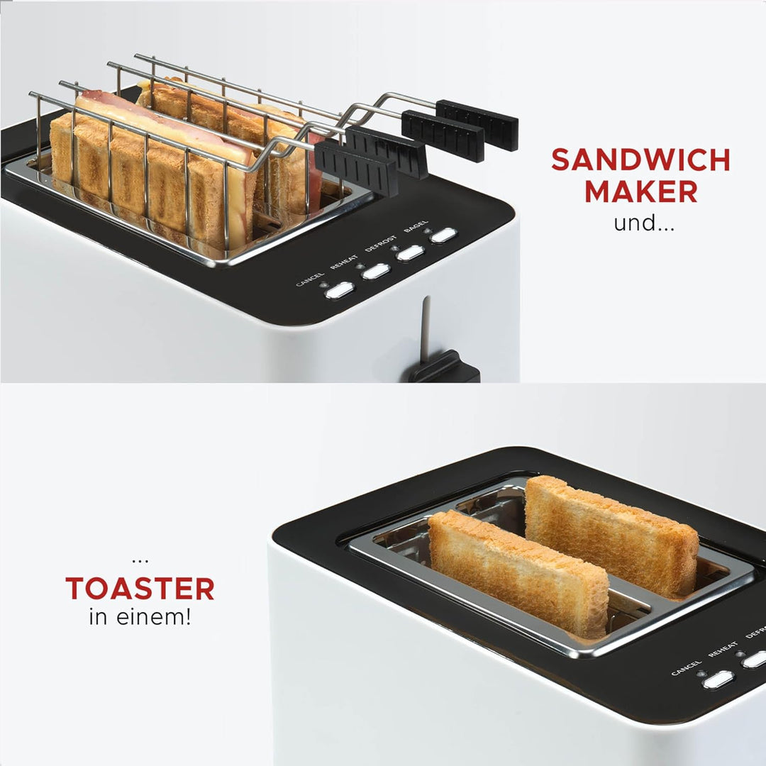 Bourgini Sandwich-Toaster mit Bagel-Funktion – Toaster mit Sandwich-Klemmen – Weiss – Matte Oberfläc