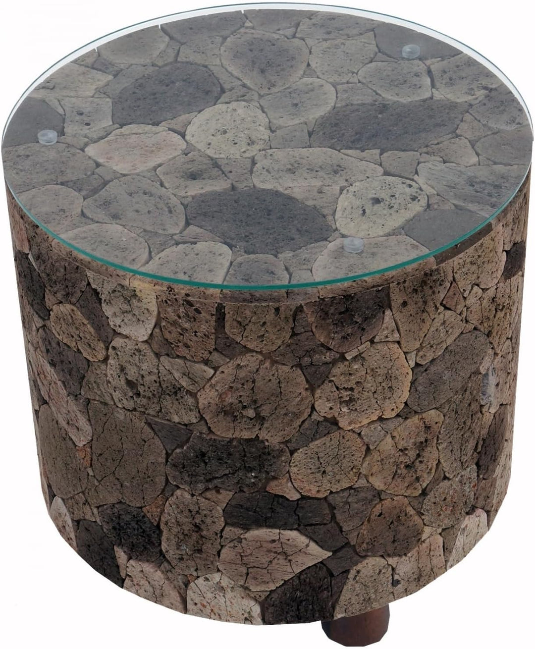 GURU SHOP Lavastein Kaffeetisch mit Glasplatte - Modell 10, Grau, Holz, 45x50x50 cm, Kaffeetische &