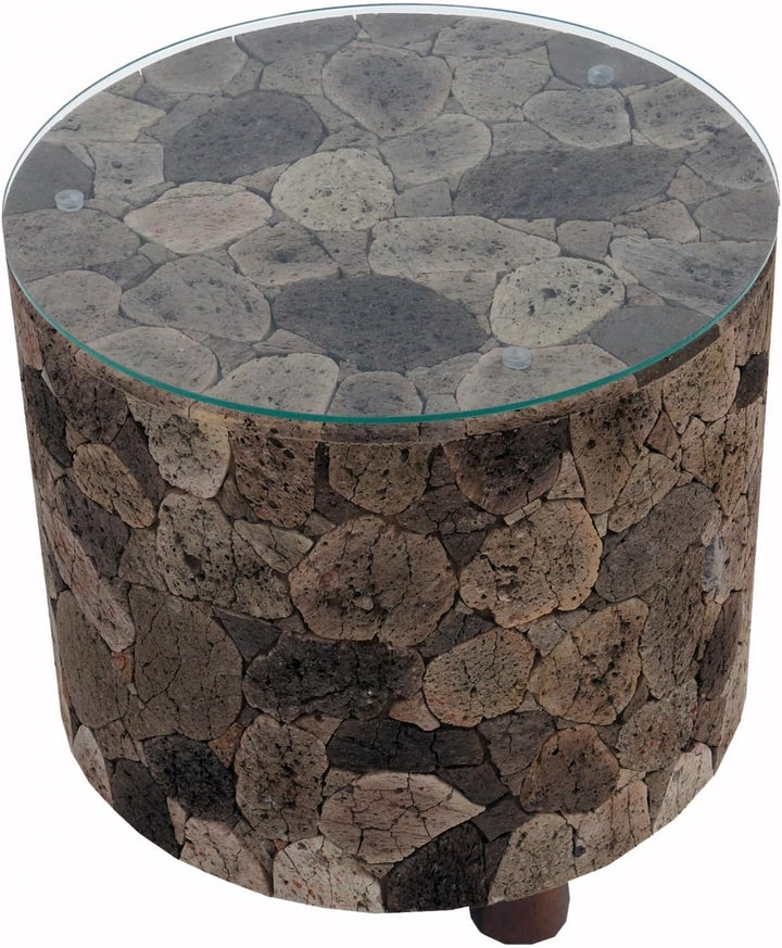 GURU SHOP Lavastein Kaffeetisch mit Glasplatte - Modell 10, Grau, Holz, 45x50x50 cm, Kaffeetische &
