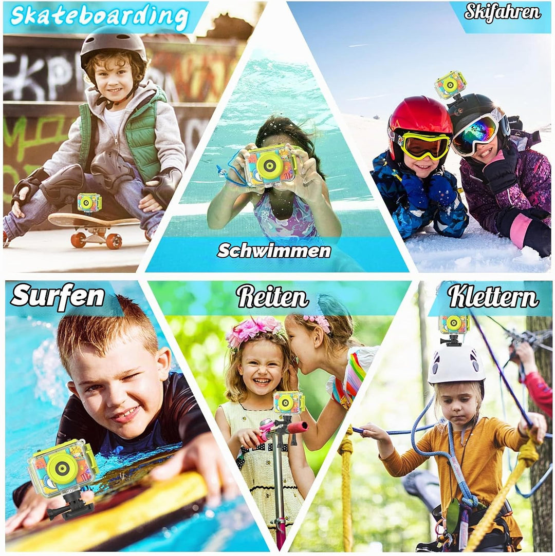 Ushining Kinderkamera wasserdichte Kamera für Kinder, 12 MP HD 1080P Digitalkamera Videokamera Selfi