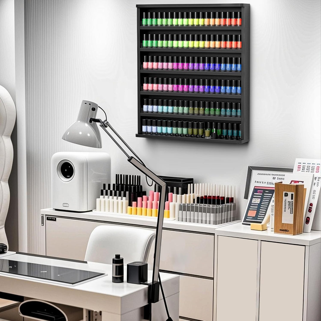 Nagellackregal Wandmontage mit 6 Ebenen, Stabiler Nagellack Organizer aus MDF & Acryl, Wandregal für