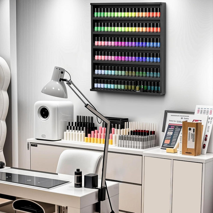 Nagellackregal Wandmontage mit 6 Ebenen, Stabiler Nagellack Organizer aus MDF & Acryl, Wandregal für