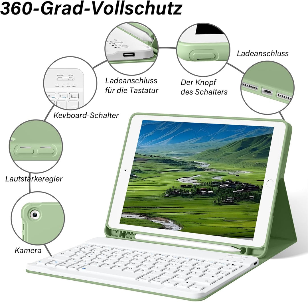 Tastatur Hülle für iPad 10.2 Zoll (9./8./7. Generation - 2021/2020/2019), Soft TPU Rückseite Gehäuse