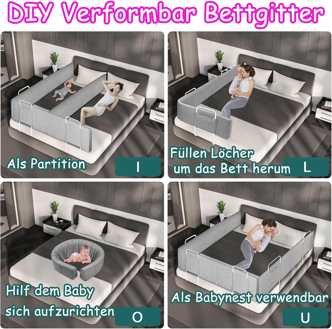 180cm Bettgitter Bettschutzgitter Rausfallschutz für Kinder Höhenverstellbar DIY Verformbar Bettkant