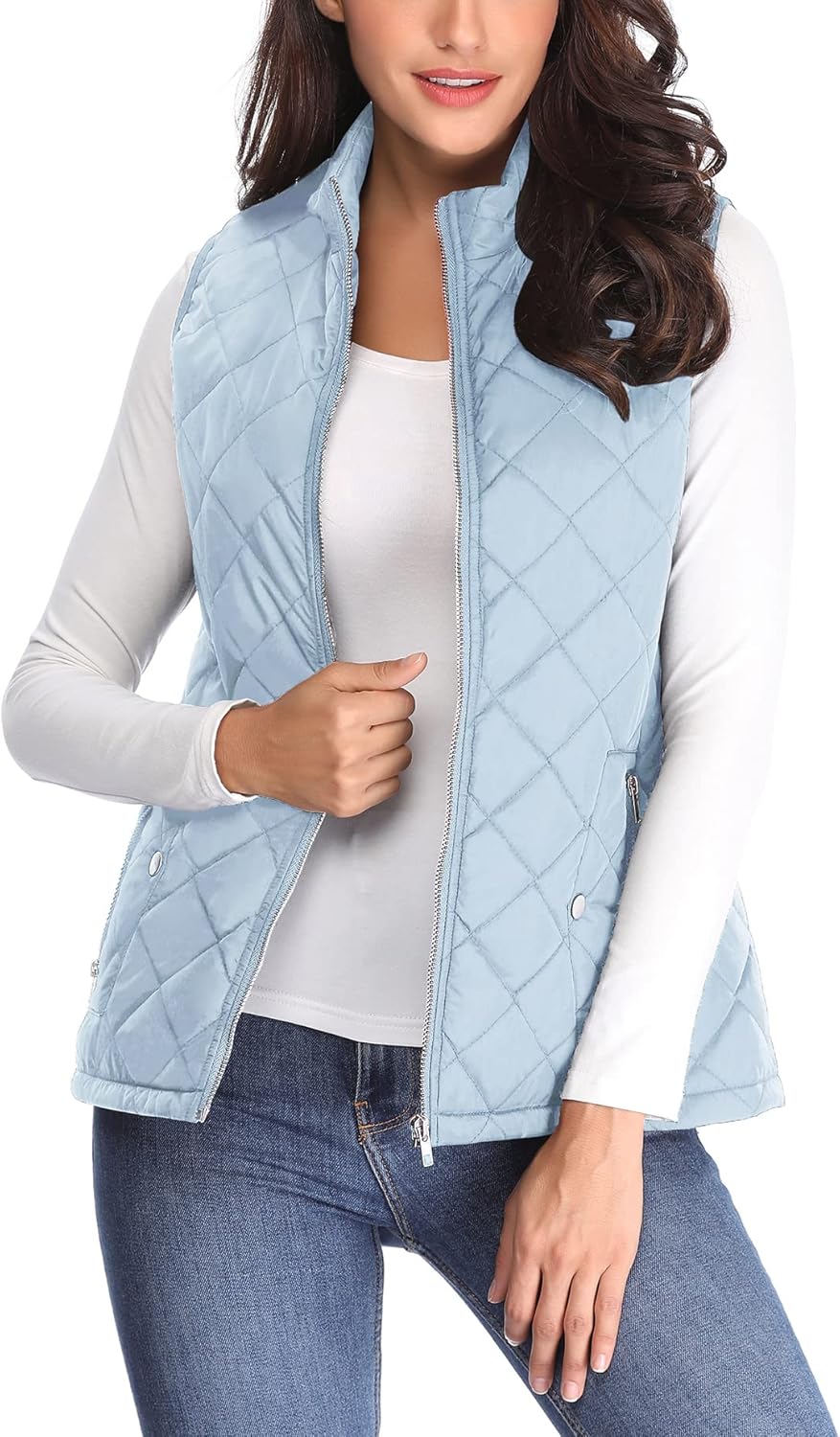 MISS MOLY Damen Weste mit Stehkragen Weste Jacke Winter Warm Ultraleicht Hellblau 38, Hellblau 38