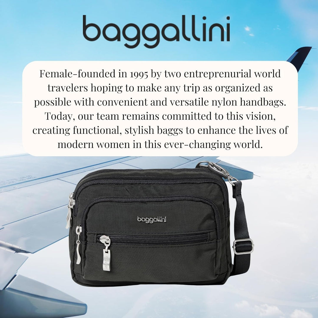 Baggallini Triple Zip Mini Sac bandoulière, Noir Schwarz, Schwarz