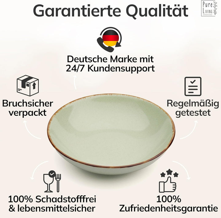 Steingut Suppenteller 6 Pers. Rustic Hochwertiges Landhausstil TEST SEHR GUT Tiefe Teller Set - Krat