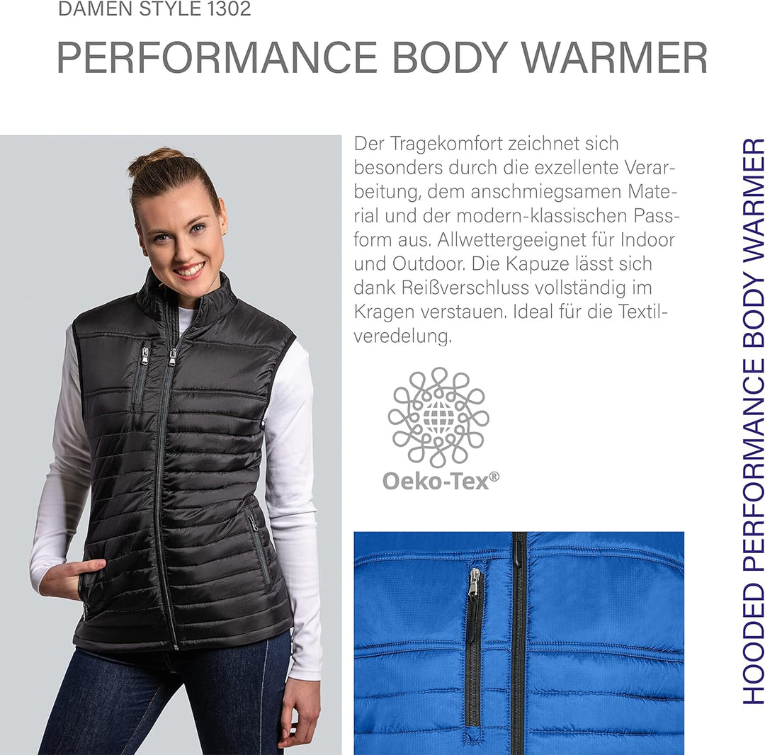 HRM Damen Hooded Performance Body Warmer I Fair Trade Outdoor Weste Damen, 100 g/m² I Aus 100% leich