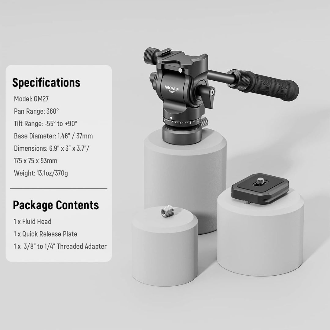 NEEWER Fluidkopf für Videostativ mit +/-10° Nivellierbasis (⌀37mm), Metall Stativkopf Videokopf mit