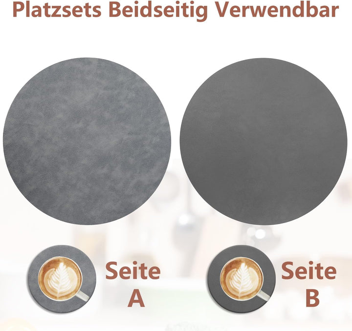 6er Set Tischset aus Leder-Imitat，Platzsets abwaschbar und wasserdicht，Platzdeckchen Lederoptik mit