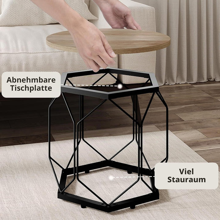 WOLTU 2er Set Couchtisch, Beistelltisch mit runder Tischplatte, Sofatisch mit hohlem Metallrahmen, W