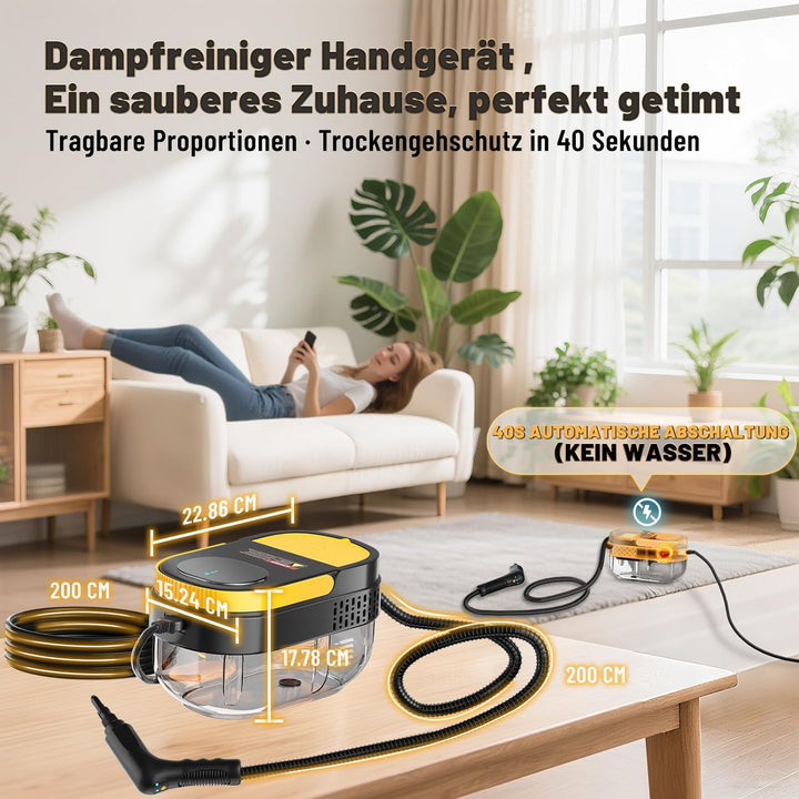 Dampfreiniger 3 stufig verstellbarer Griff, 15 Sekunden Aufheizzeit, 1,6L Wassertank, Dampfreiniger