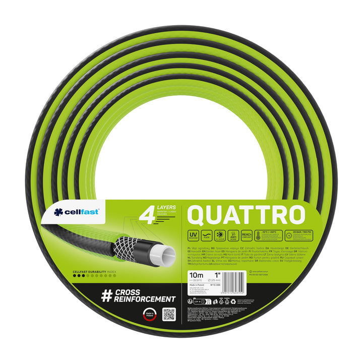 Cellfast Gartenschlauch Quattro Formstabiler, Flexibel 4-lagiger Schlauch aus hochwertigem Garn - Kr
