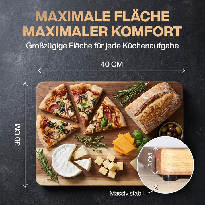 Premium Schneidebrett aus Akazienholz mit Saftrille - PERSONALISIERBAR - 40 x 30 x 3 cm - Hochwertig