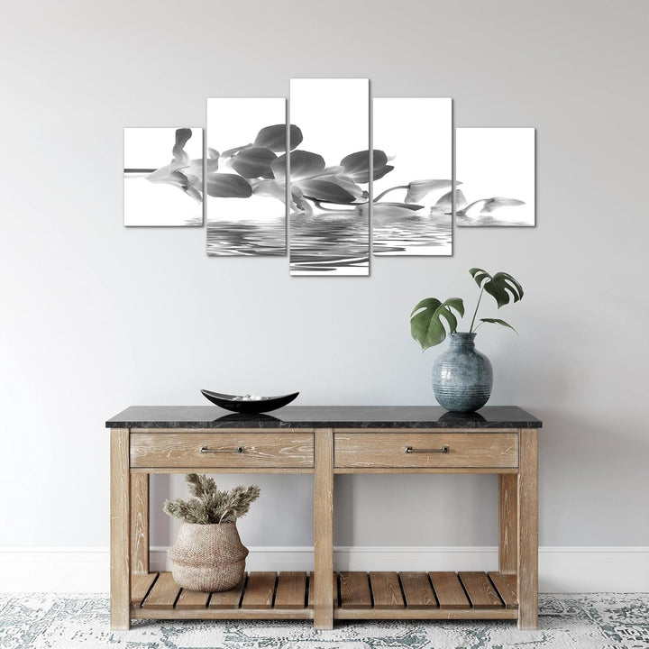 Runa Art Wandbilder Blumen Orchidee 5 Teilig Bild auf Vlies Leinwand Deko Wohnzimmer Wasser Schwarz