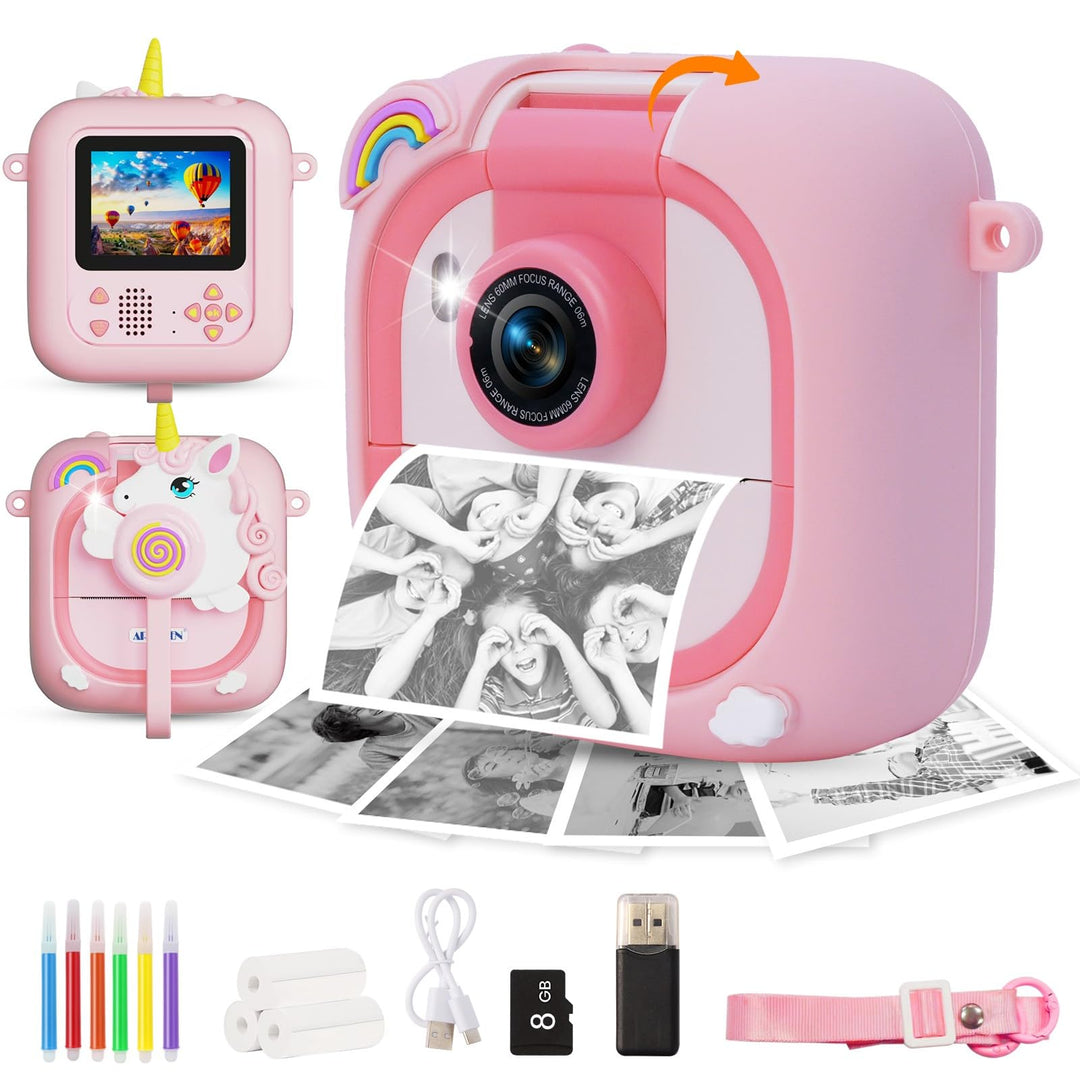 ARNSSIEN Sofortbildkamera Kinder mit 180°-Klappobjektiv, 2,4" 1080P Kinderkamera mit 3 Druckpapier,