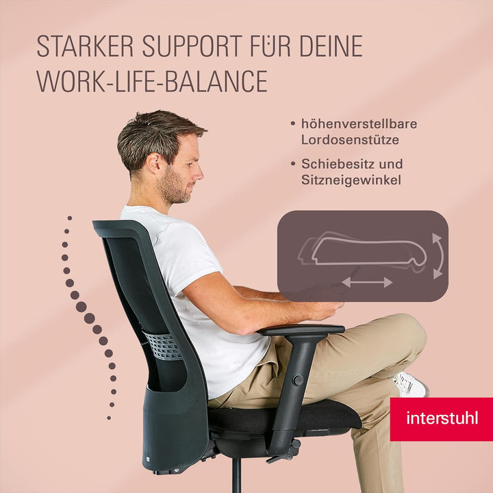 Interstuhl SMART AIR Bürostuhl - Made in Germany mit 10 Jahren Garantie, ergonomischer Drehstuhl mit
