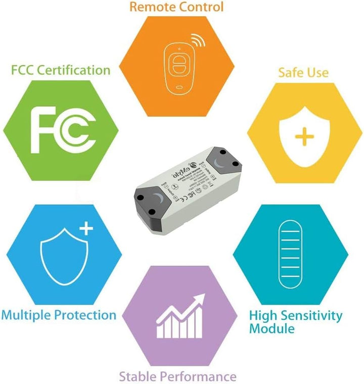 eMylo Smart Wireless RF Fernsteuerungsschalter 220V Relais 1000W Ein 1-Kanal-HF-Relaisschalter 90-25