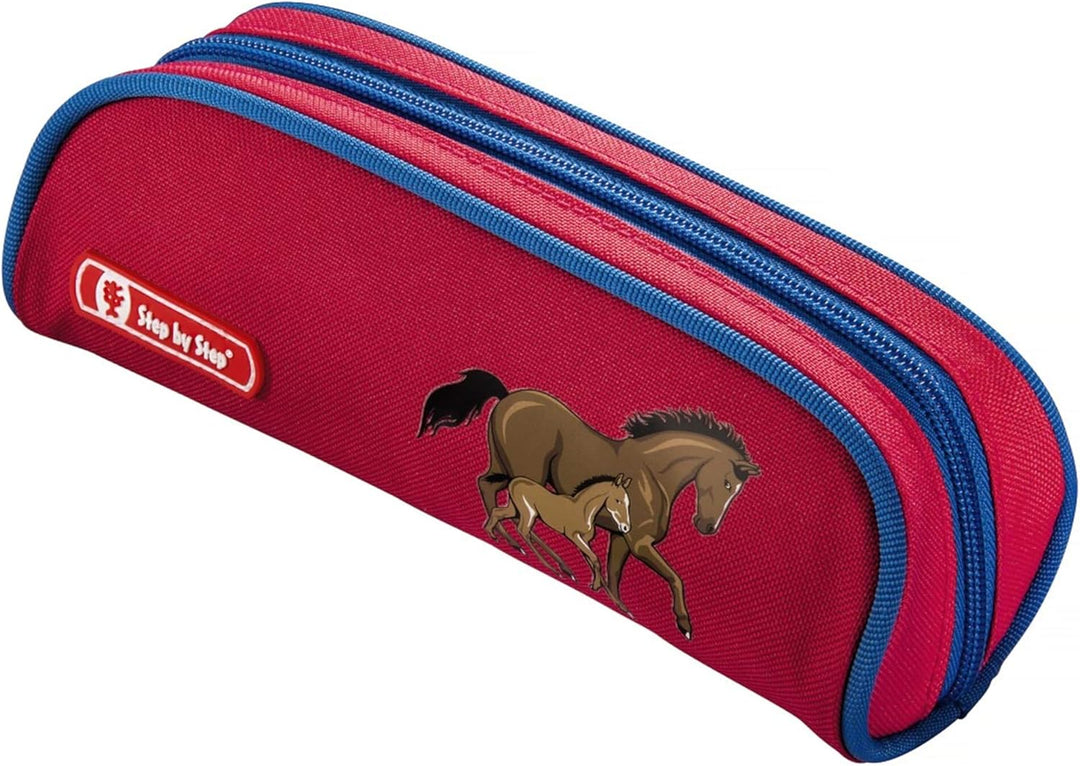 Step by Step Schulranzen-Set 2IN1 „Horse Family“ 4-teilig, rot-blau, Pferde-Design, ergonomischer To