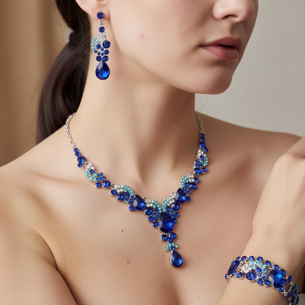 EVER FAITH Kristall Schmuckset Hochzeits Braut Art Deco Floral Teardrop Halskette Ohrringe und Armba