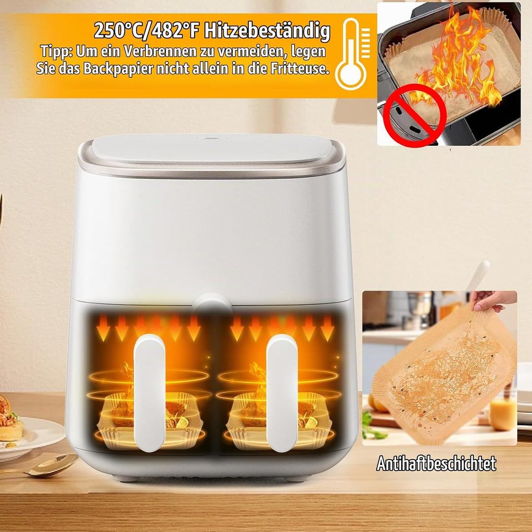 300 Stück Backpapier für Heissluftfritteuse Ninja Dual, 20,5x14CM Stone TH Airfryer mit Doppelkammer