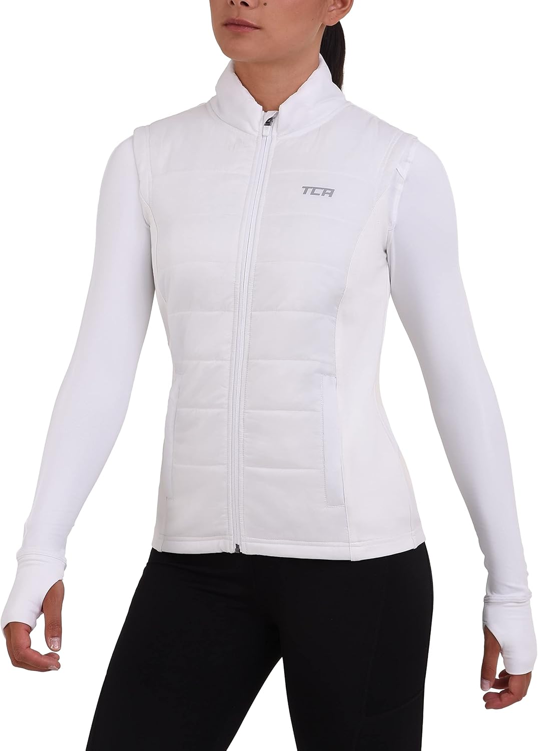 TCA Damen und Mädchen Excel Runner Leichte Laufweste mit Reissverschlusstaschen S Weiss, S Weiss