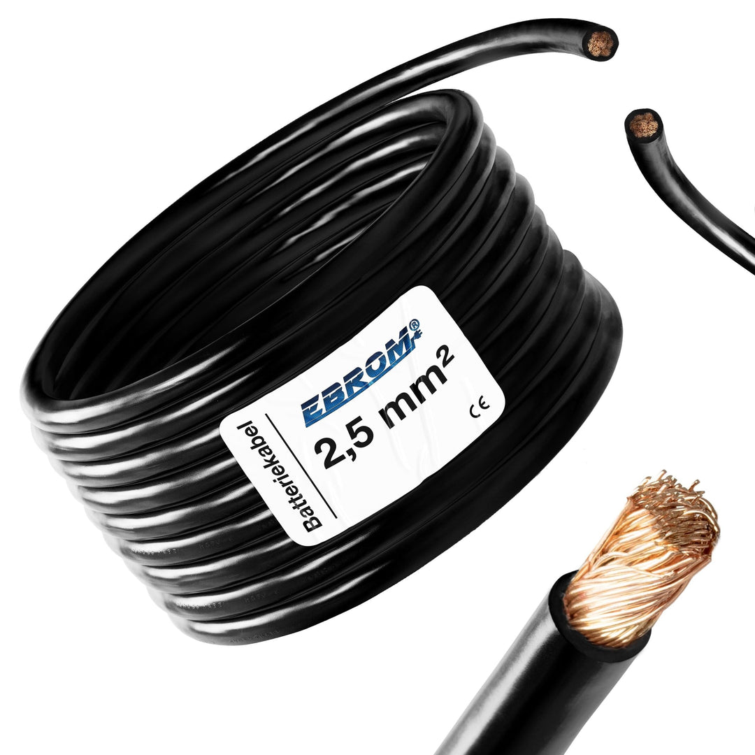 EBROM Batteriekabel, Massekabel auf den Meter genau! SCHWARZ (-) H07V-K 2,5/4 / 6/10 / 16/25 / 35/50