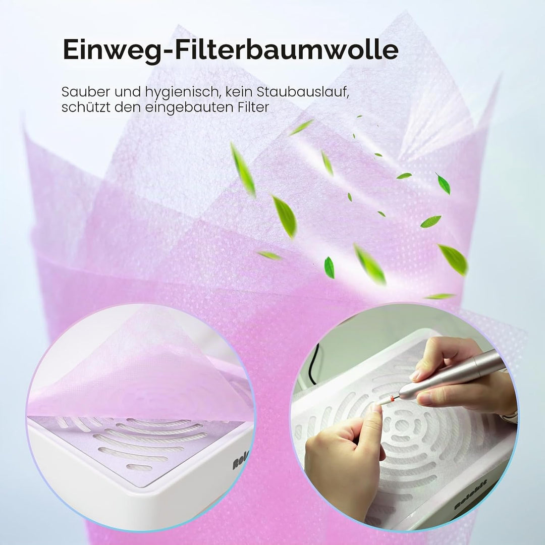 Staubabsaugung für Nägel mit Lampe und 50 Einwegfilter, Nagelstaubsauger mit Bürste für Nagelstudio