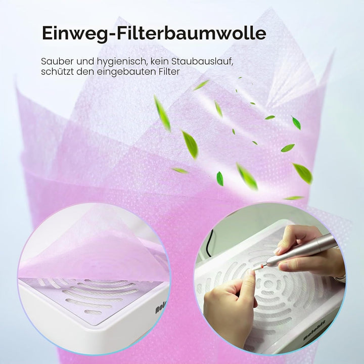 Staubabsaugung für Nägel mit Lampe und 50 Einwegfilter, Nagelstaubsauger mit Bürste für Nagelstudio