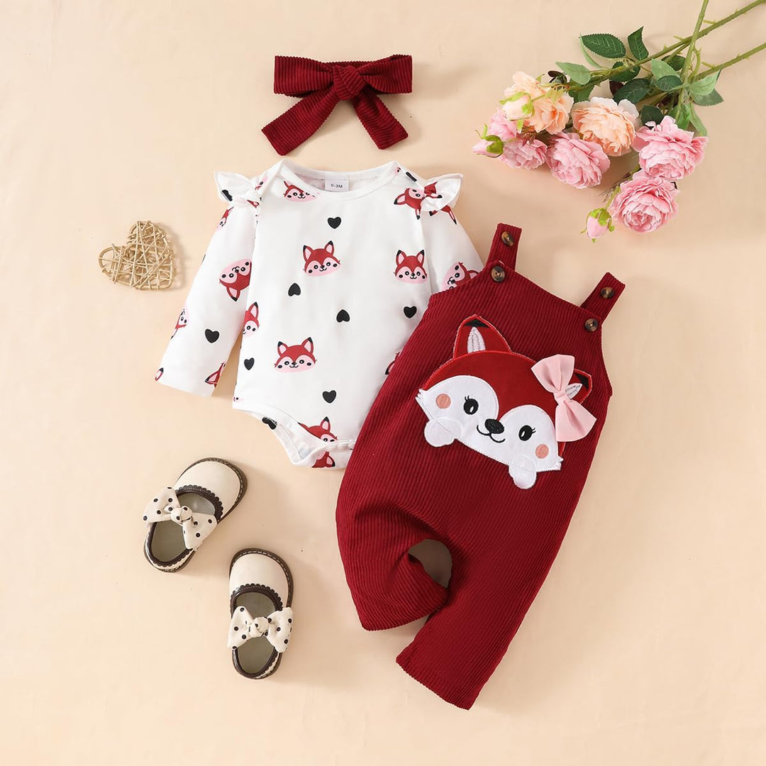 3tlg Baby Mädchen Kleidung Outfits Set Blumen Strampler Tops+ Einstellbare Overalls Pants+Stirnband