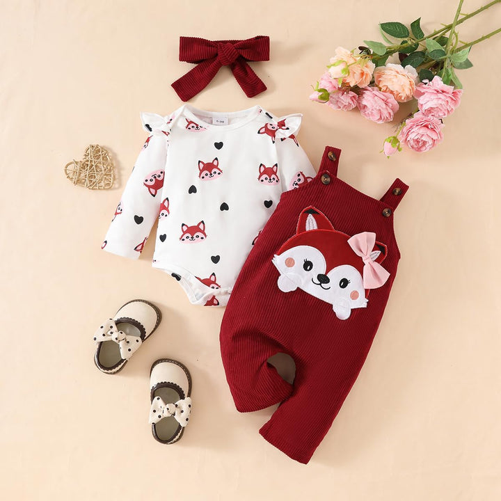 3tlg Baby Mädchen Kleidung Outfits Set Blumen Strampler Tops+ Einstellbare Overalls Pants+Stirnband