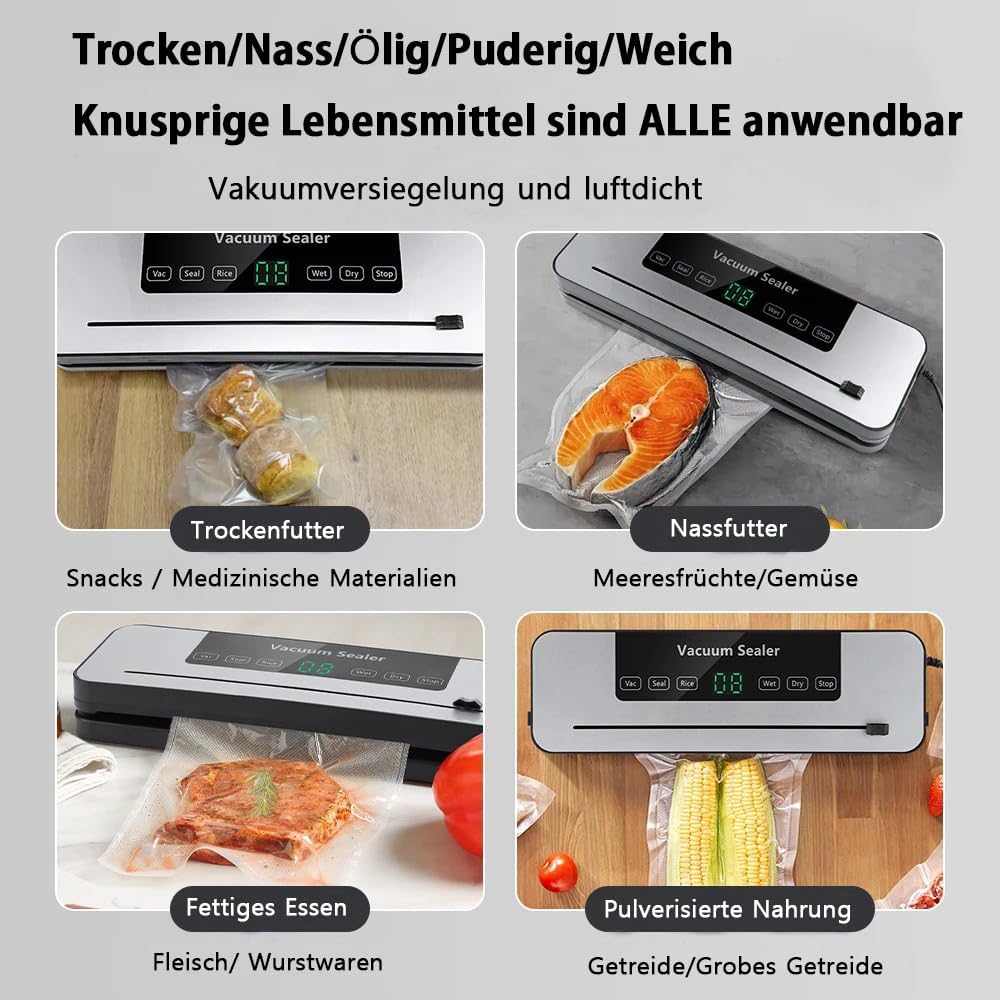 BRAVECOW Vakuumiergerät 6 in 1,vakumierergerät für lebensmittel mit 50 Vakuumierbeuteln,Folienschwei