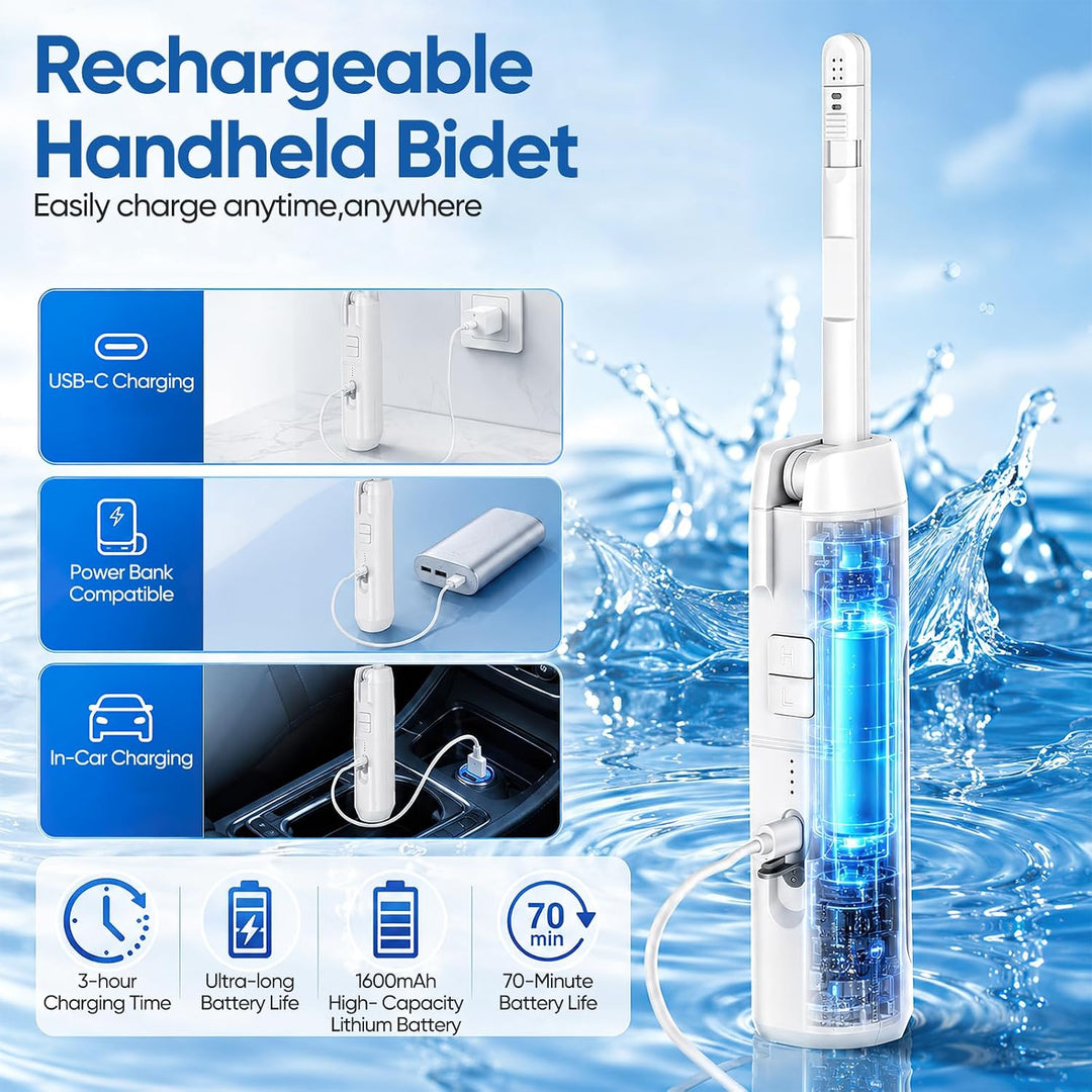 Tragbarer Bidet, 2,5L Elektrische Po Dusche mit 2 Druckstufen, Bidet Po Dusche mit 1600mAh Akku IPX6