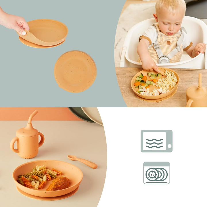 Babymoov Baby Geschirrset Little Arty - ab 9 Monate - 3er Set Silikon, Trinklernbecher, Teller mit S