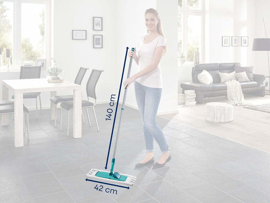 Leifheit Bodenwischer Classic XL microfibre mit integrierter Tuchklemme, 42cm breiter Wischmopp für
