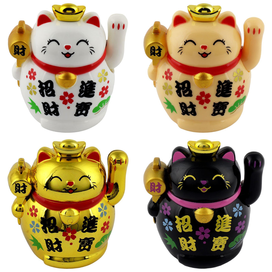 Freak Scene Glückskatze Mini Maneki-Neko Schriftzeichen Set Solar 5cm Winkekatze Lucky cat, Set