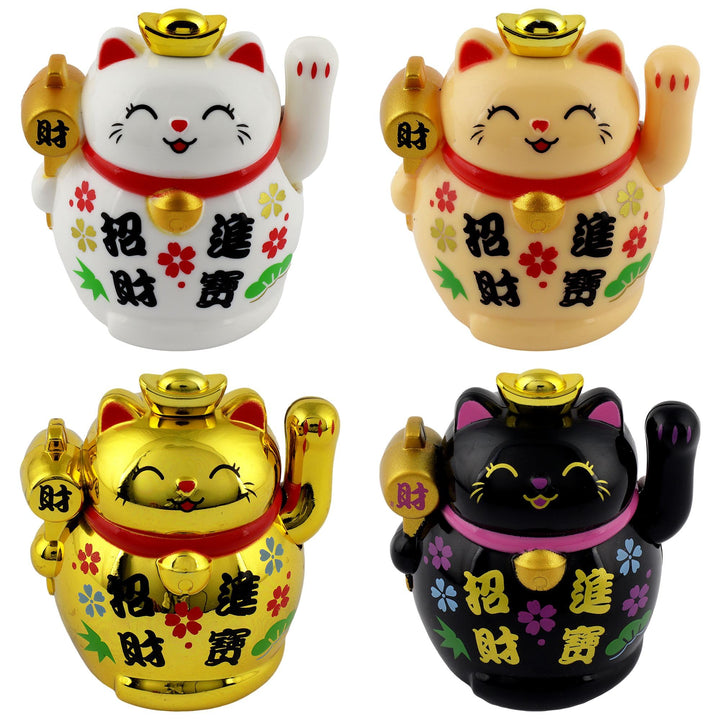 Freak Scene Glückskatze Mini Maneki-Neko Schriftzeichen Set Solar 5cm Winkekatze Lucky cat, Set