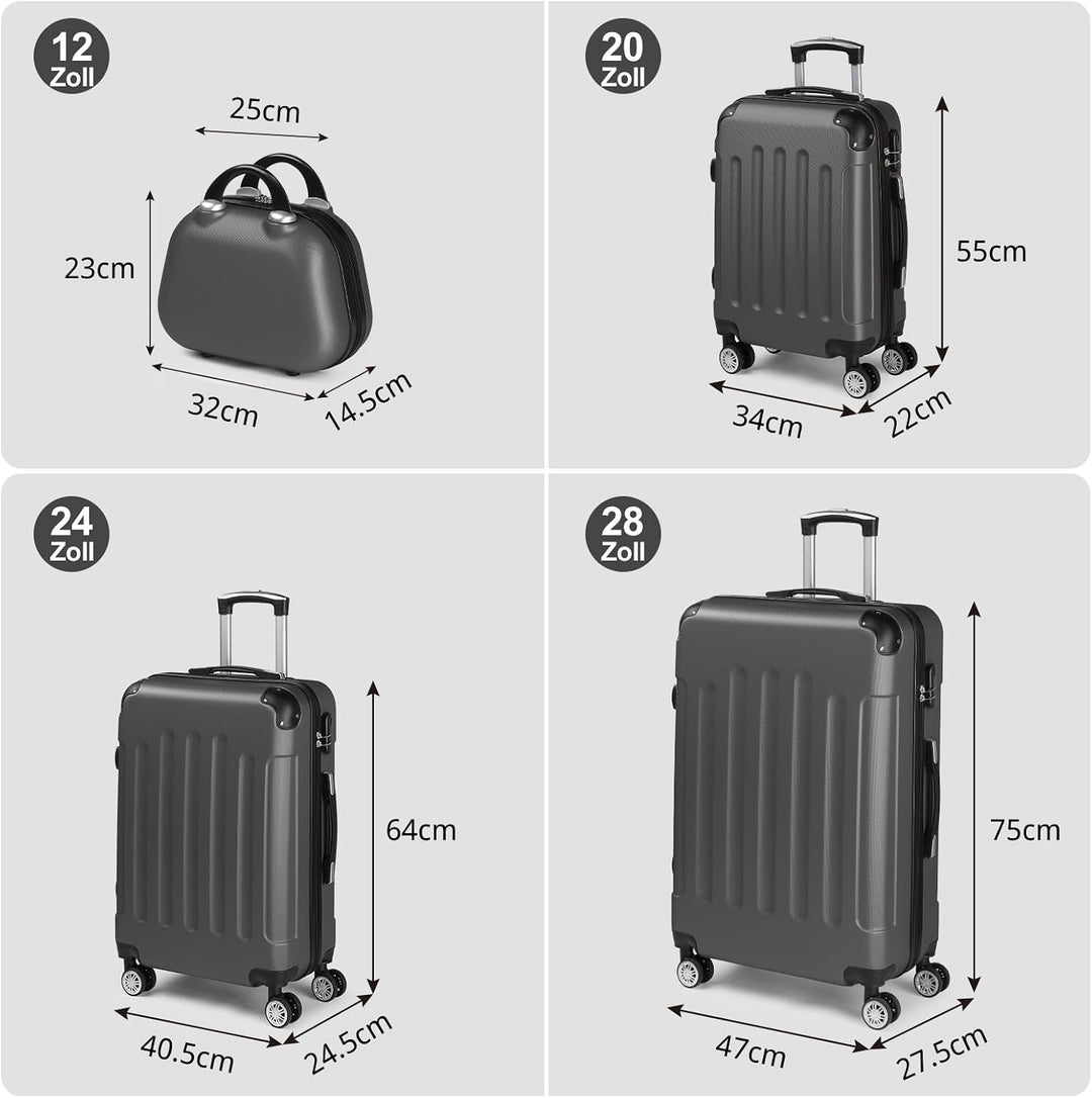 LALAHO Kofferset 3/4 teilig, Reisekoffer Set mit Kosmetikkoffer, Hartschalen Koffer Set aus ABS, Gep