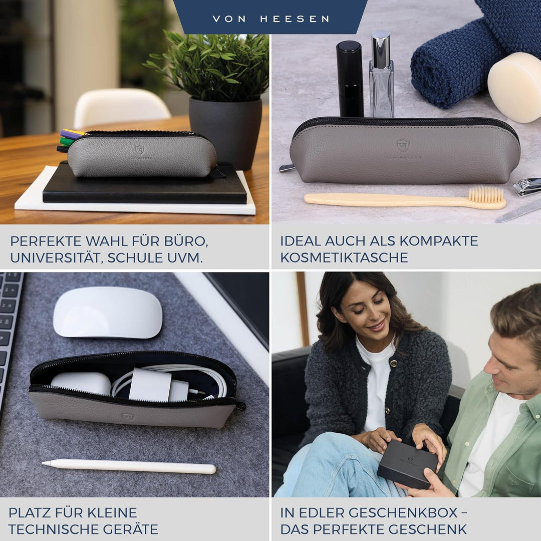 VON HEESEN® Echtleder Federmäppchen Leder Federmappe Etui für Stifte Mäppchen Schule Federtasche Uni