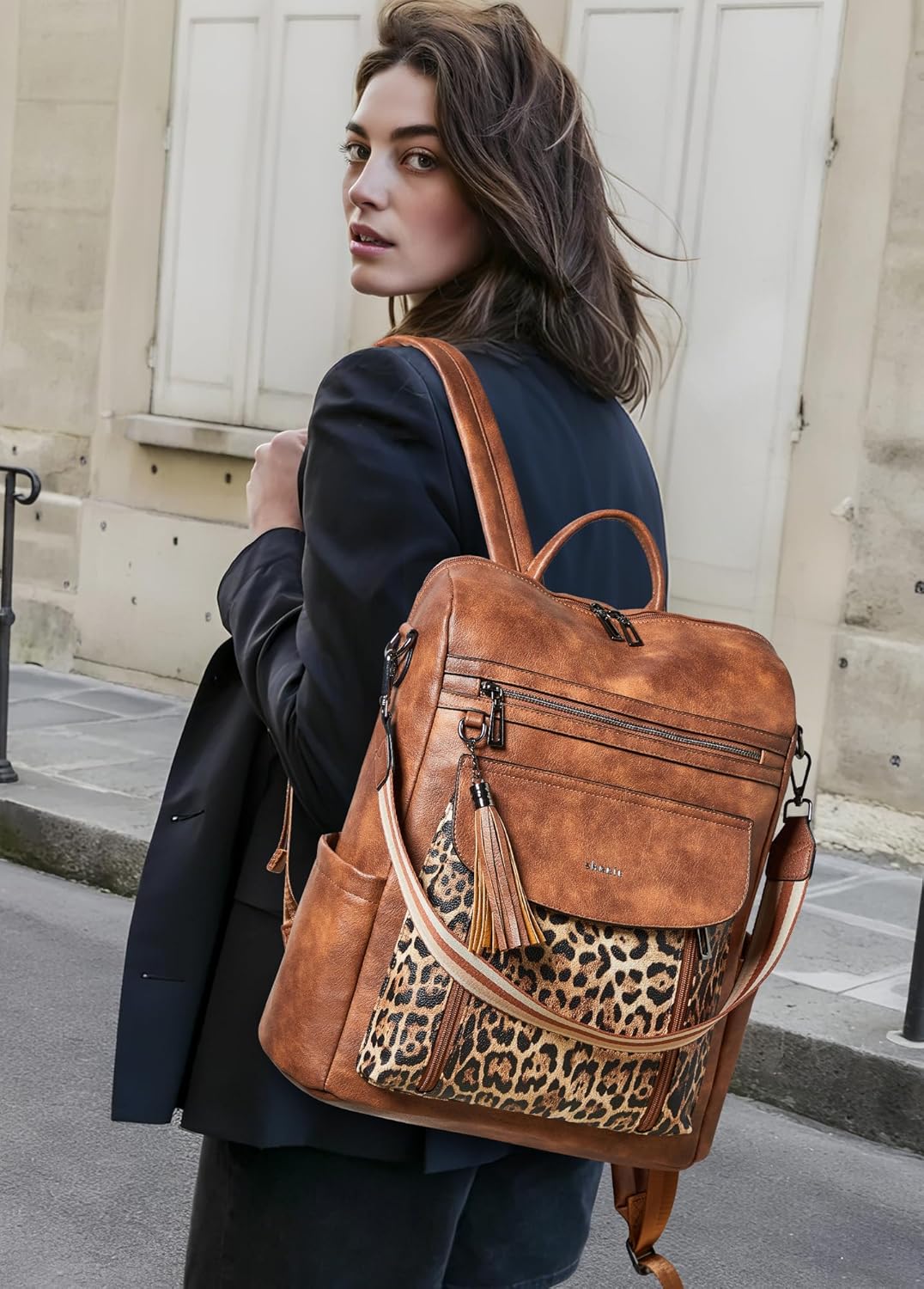 Shrrie Laptop-Rucksack für Damen, 15,6 Zoll Reise-Rucksack aus Leder, Handgepäck-Rucksack Computerta