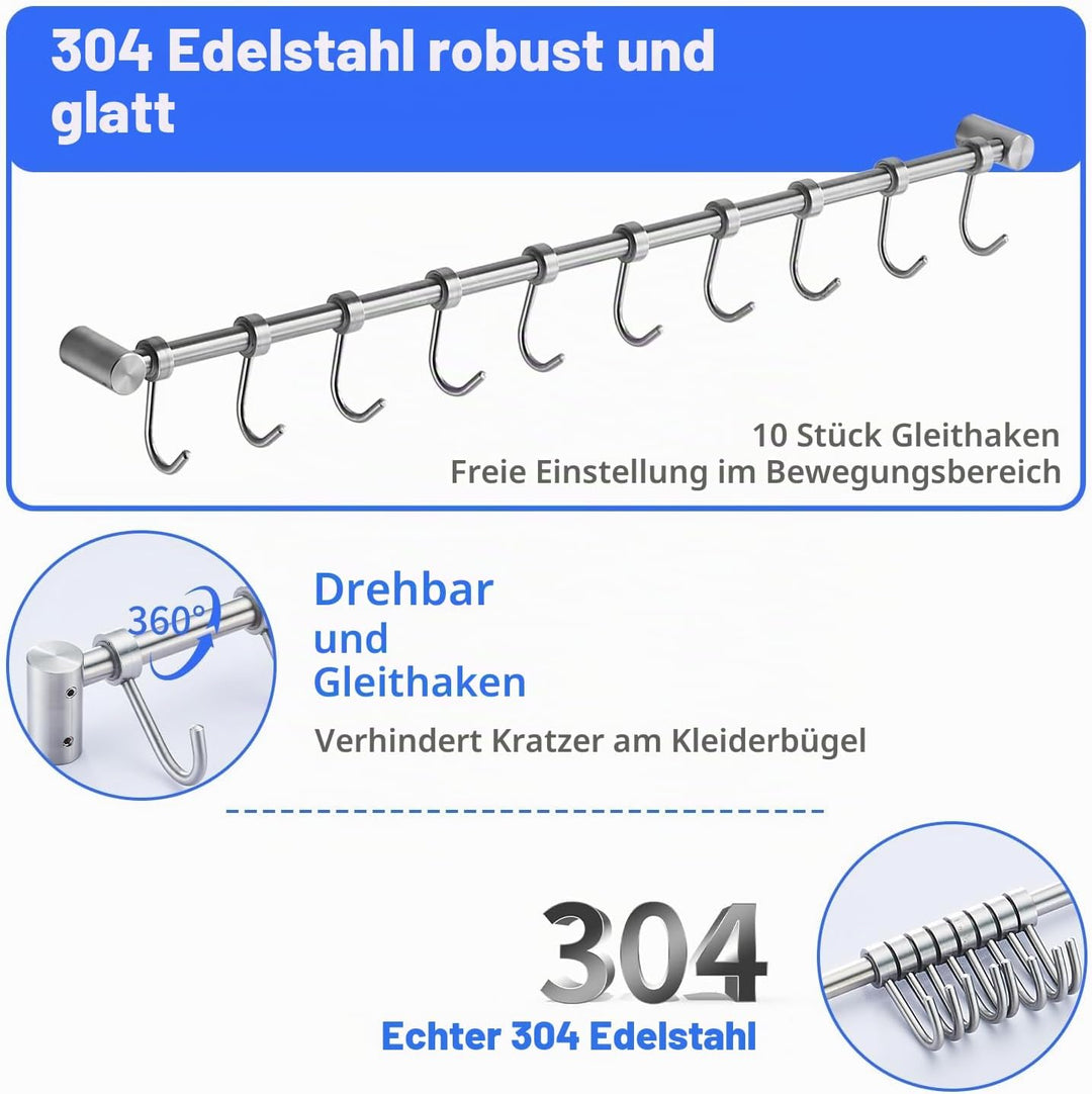 Geschirr hängende Rack mit 10 abnehmbaren Haken, Küche Schiene Pan Hanger Edelstahl Wand montierte M