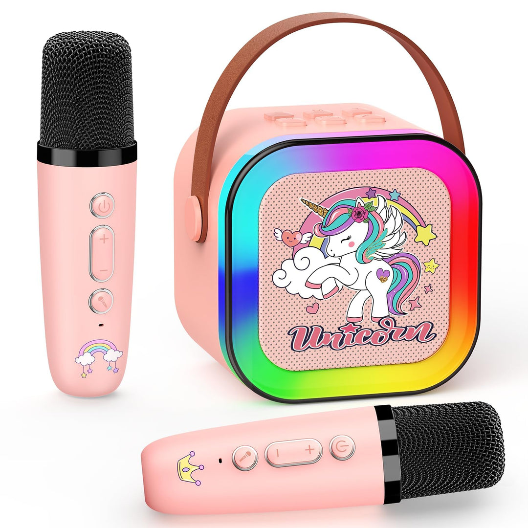 Dislocati Karaoke Maschine mit 2 Bluetooth Karaoke Mikrofon, Einhorn Geschenk Spielzeug für Mädchen