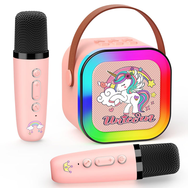 Dislocati Karaoke Maschine mit 2 Bluetooth Karaoke Mikrofon, Einhorn Geschenk Spielzeug für Mädchen