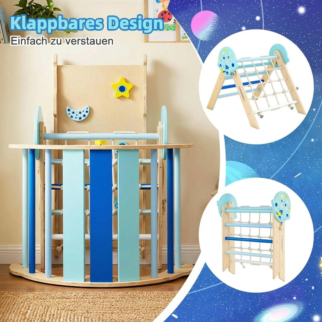 COSTWAY Klettergerüst Indoor 3er Set, klappabres Kletterdreieck mit Rutsche, Kletterbogen, Netz, ink