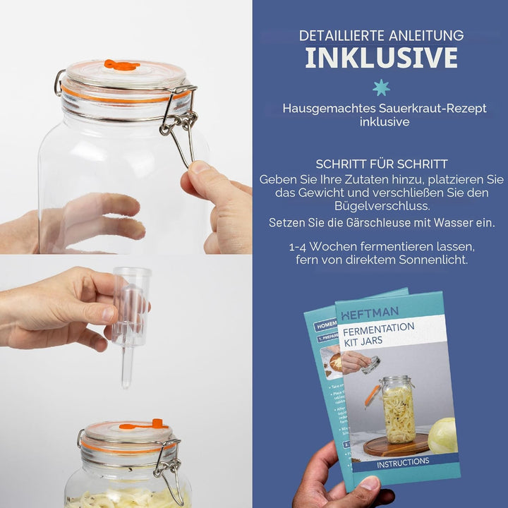 Gärglas mit Luftschleuse, 2 l, ideal für sichere Gärung, Silikondeckel und Gärgewichte, 2 Stück