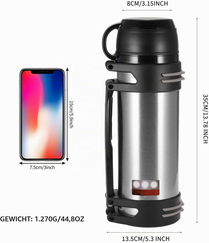 Thermoflasche 2L, Vakuumisolierte Flasche für Heisse Getränke mit Kaffeetassen deckel, Thermoskanne
