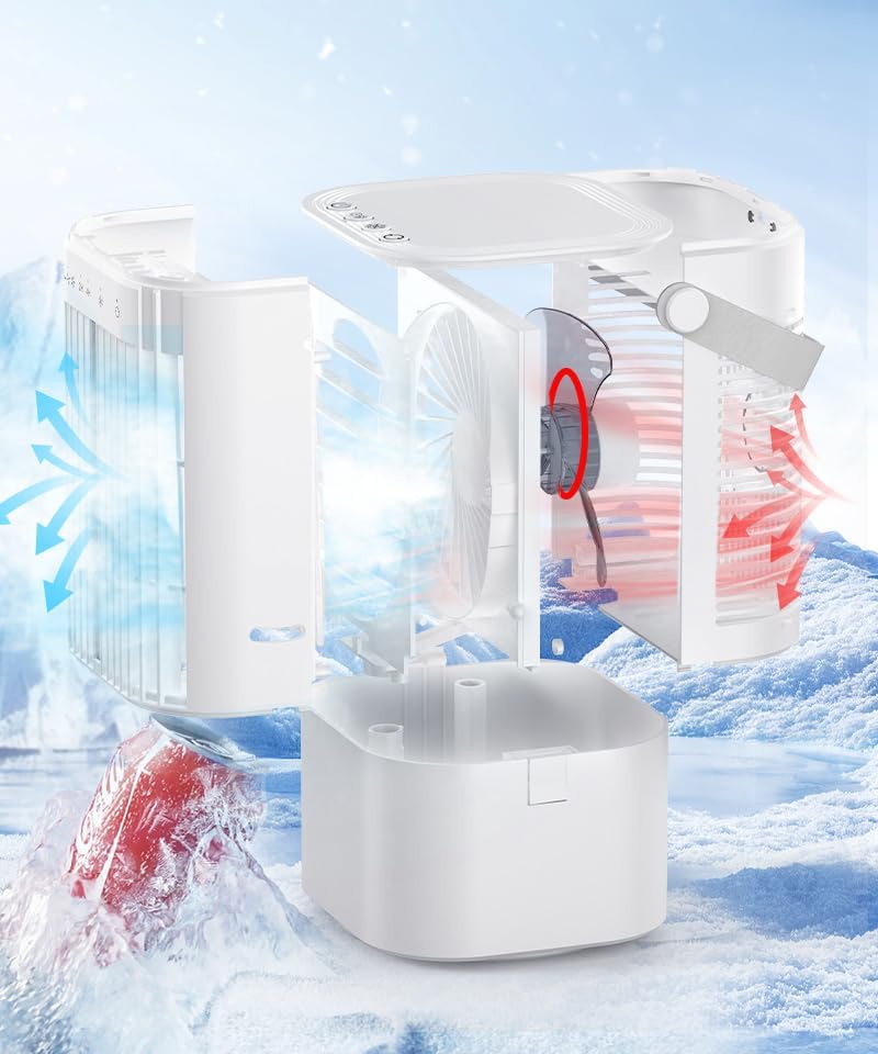 Mobile Klimaanlage, 120° Oszillation Klimaanlage Mobil, USB 4 in 1 ohne Abluftschlauch mit 2/4 H Tim