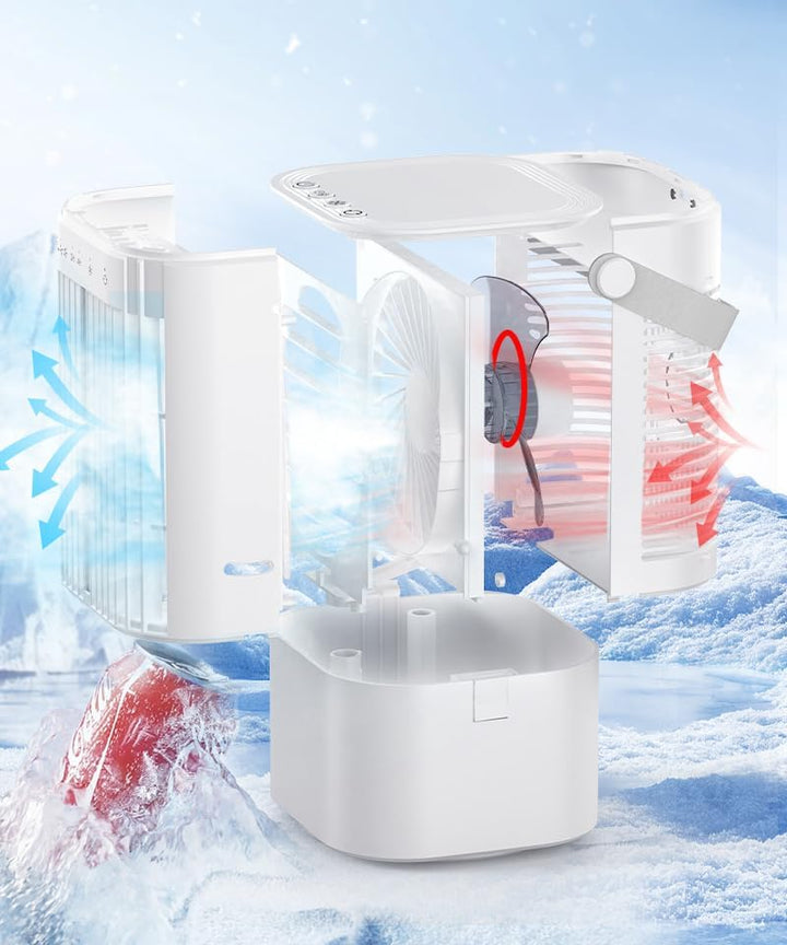 Mobile Klimaanlage, 120° Oszillation Klimaanlage Mobil, USB 4 in 1 ohne Abluftschlauch mit 2/4 H Tim